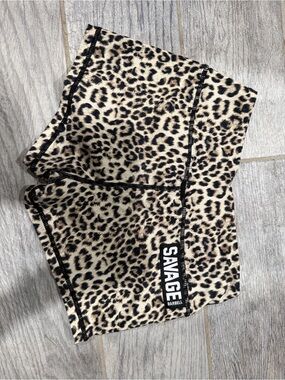 Savage Barbell Leopard Print Athletic Shorts - Tan Black Cream